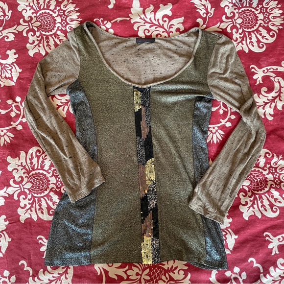 Custo Barcelona Sequined Stripe Scoop Neck Top - Picture 3 of 9